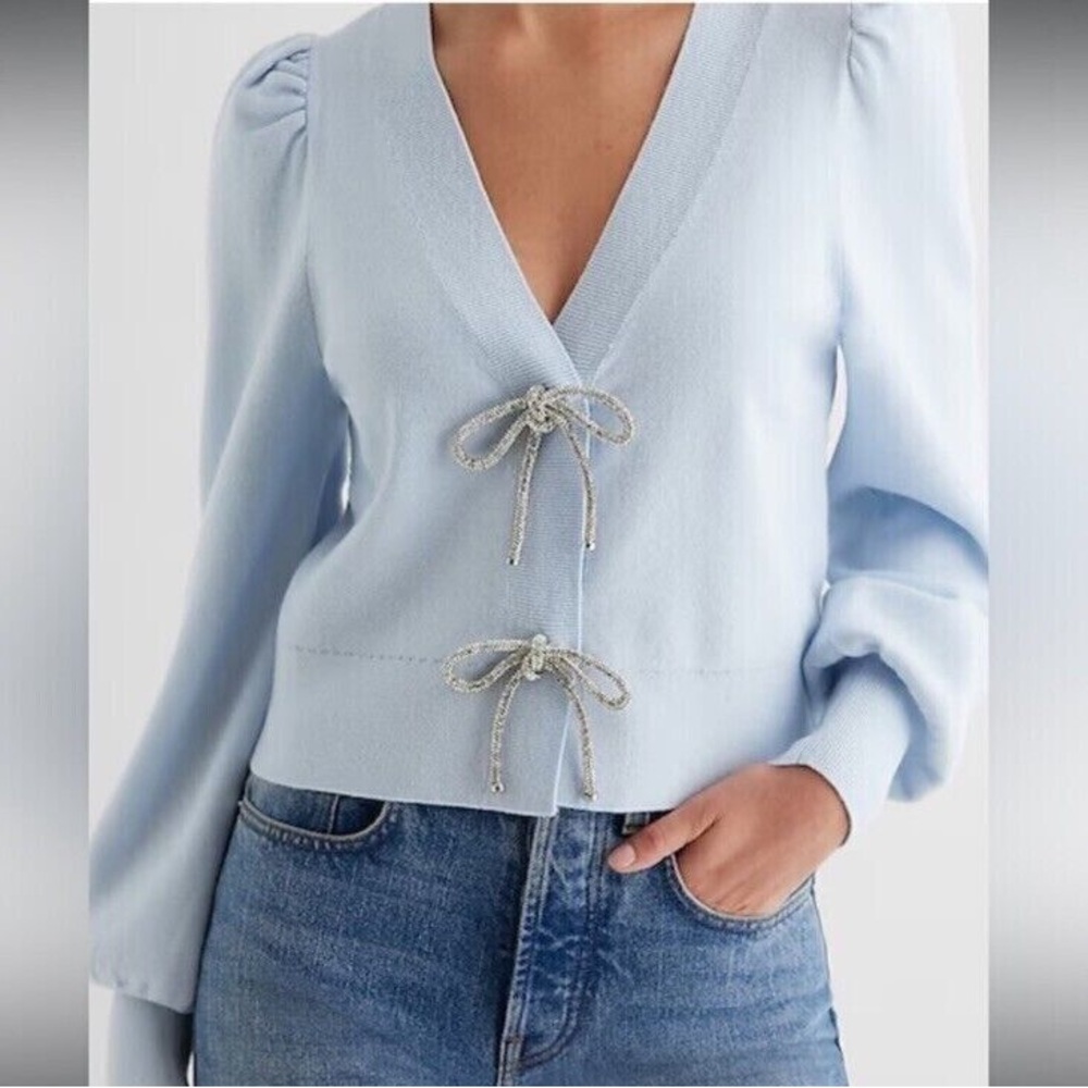 NWT Express V-neck embellished cardigan in ice blue size small